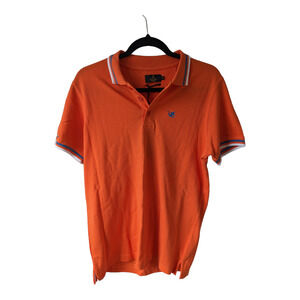New Fusaro Antonio Mens Size Medium Ringer Polo Shirt Orange Cotton Short Sleeve